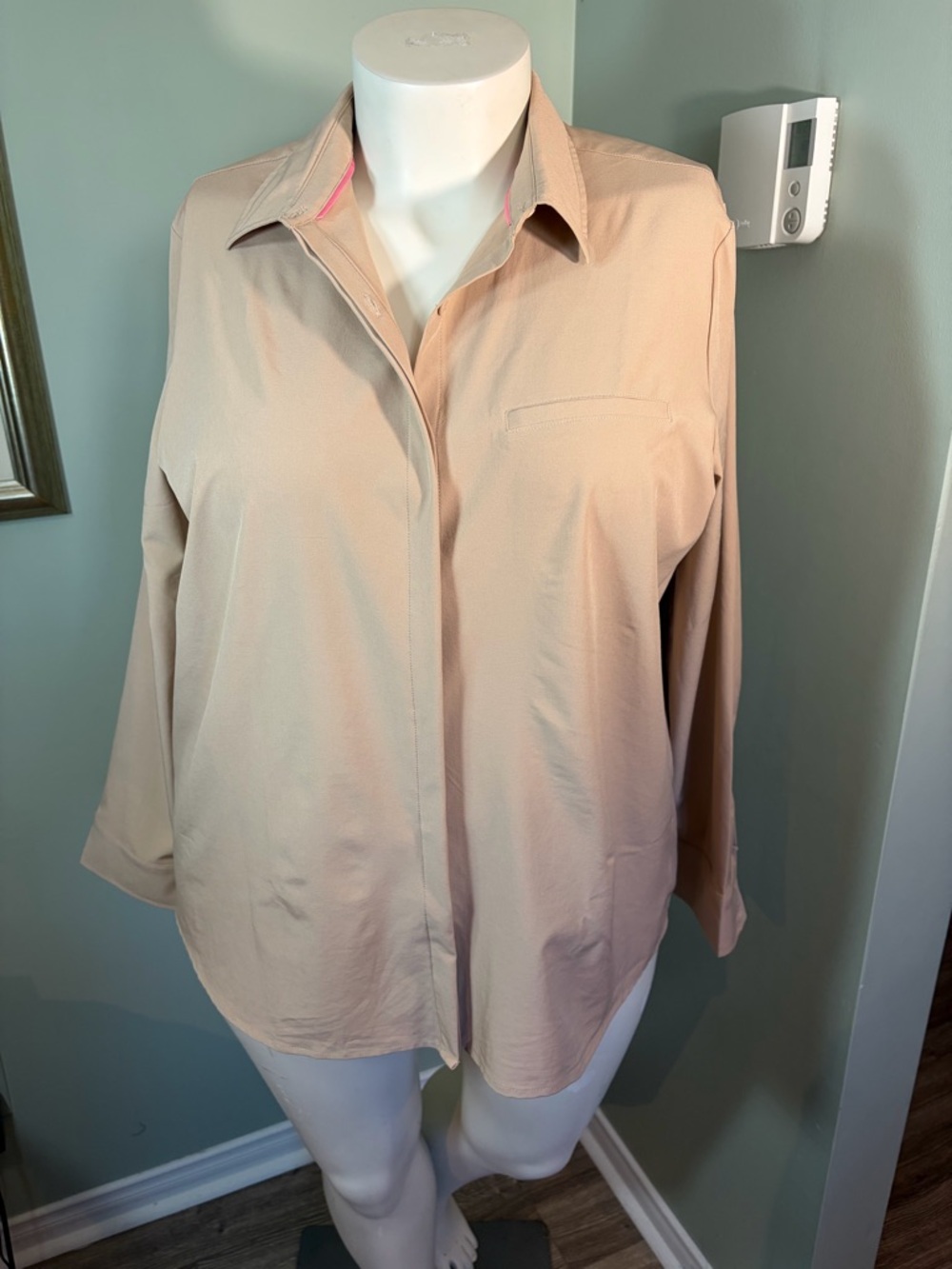 43. Modern Ambition Classic Women's Button-Front Blouse in Beige